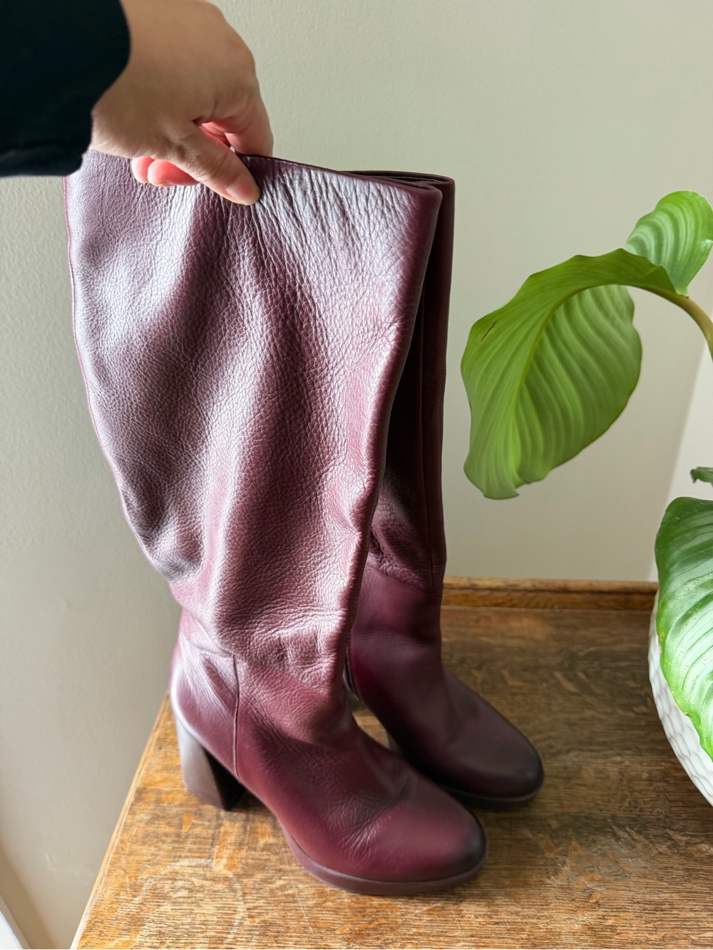 Naturalizer Burgundy Leather Knee-High Heeled Boots